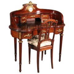 Signed Francois Linke Mirrored Mahogany Louis XV Ladies Vanity with Clock