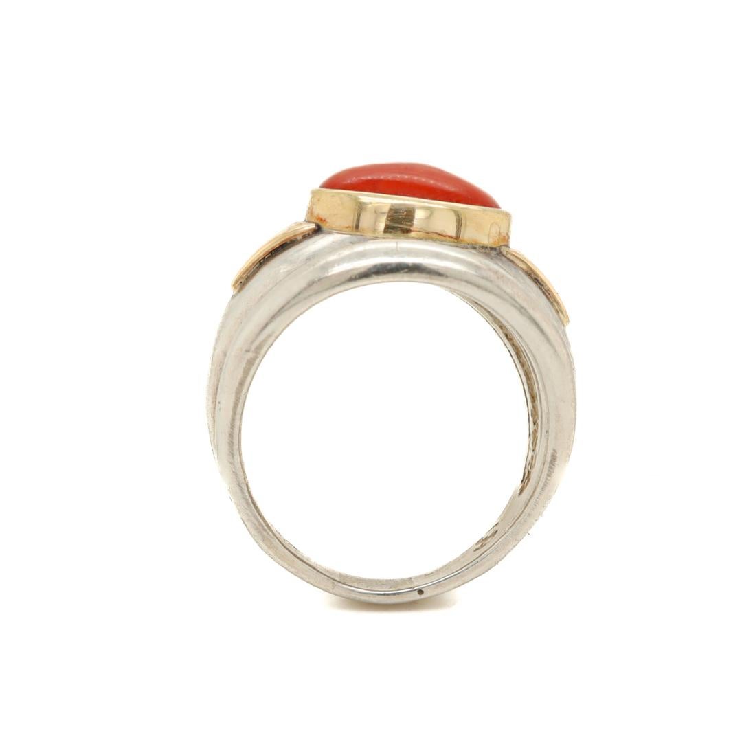 Signed Frank Patania Jr. Southwestern Sterling, 14k Gold, & Coral Signet Ring 5