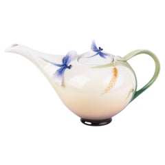 Vintage Signed Franz Porcelain Dragonfly Lidded Teapot Designed by Jan Woo