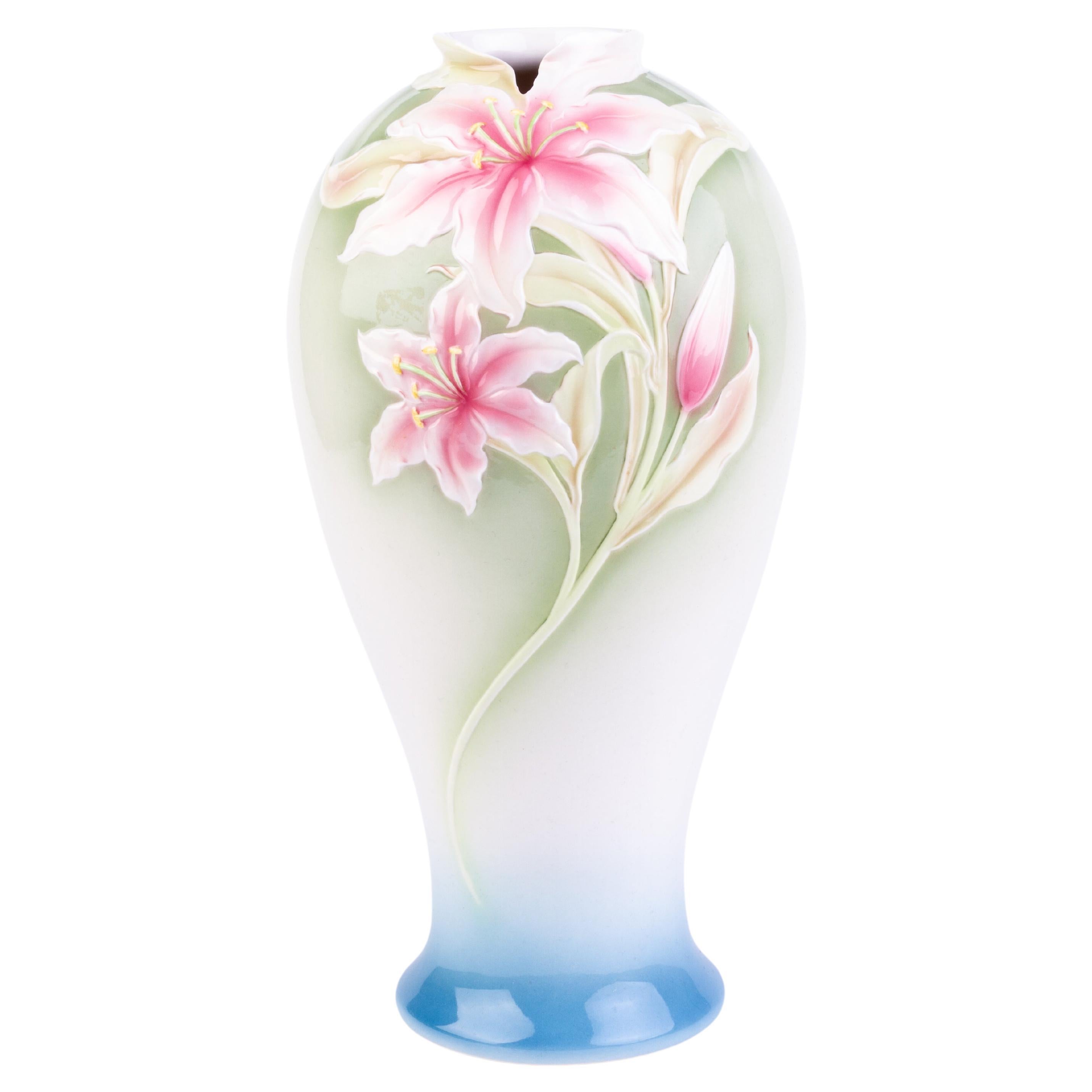 Signed Franz Porcelain Floral Baluster Vase Designed by May Wei XueiMei For Sale at 1stDibs