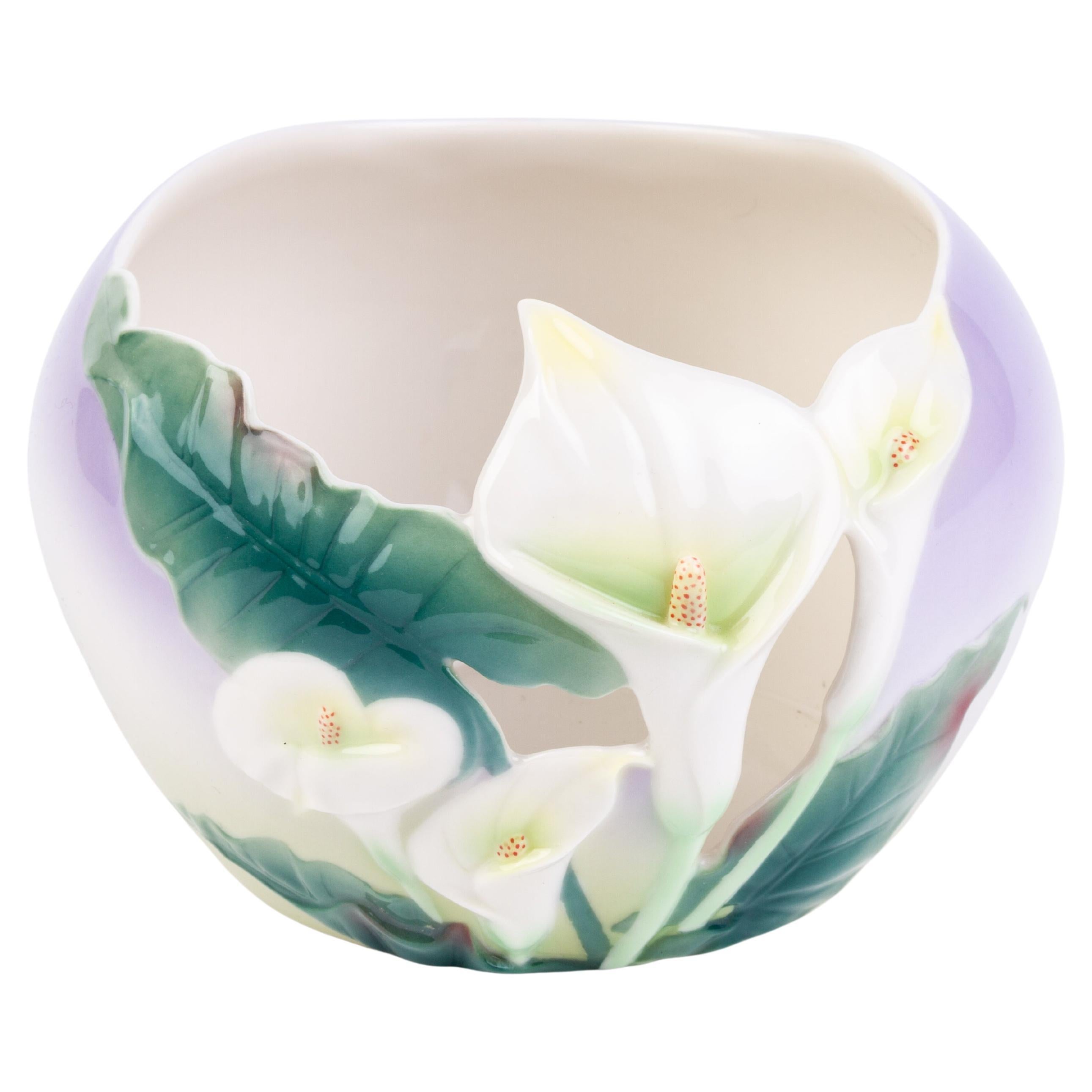 Signed Franz Porcelain Floral Vase Bowl Designed by May Wei Xuet-Mei