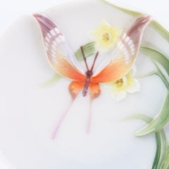 Signed Franz Porcelain Relief Butterfly Dish Tray Designed by Jan Woo