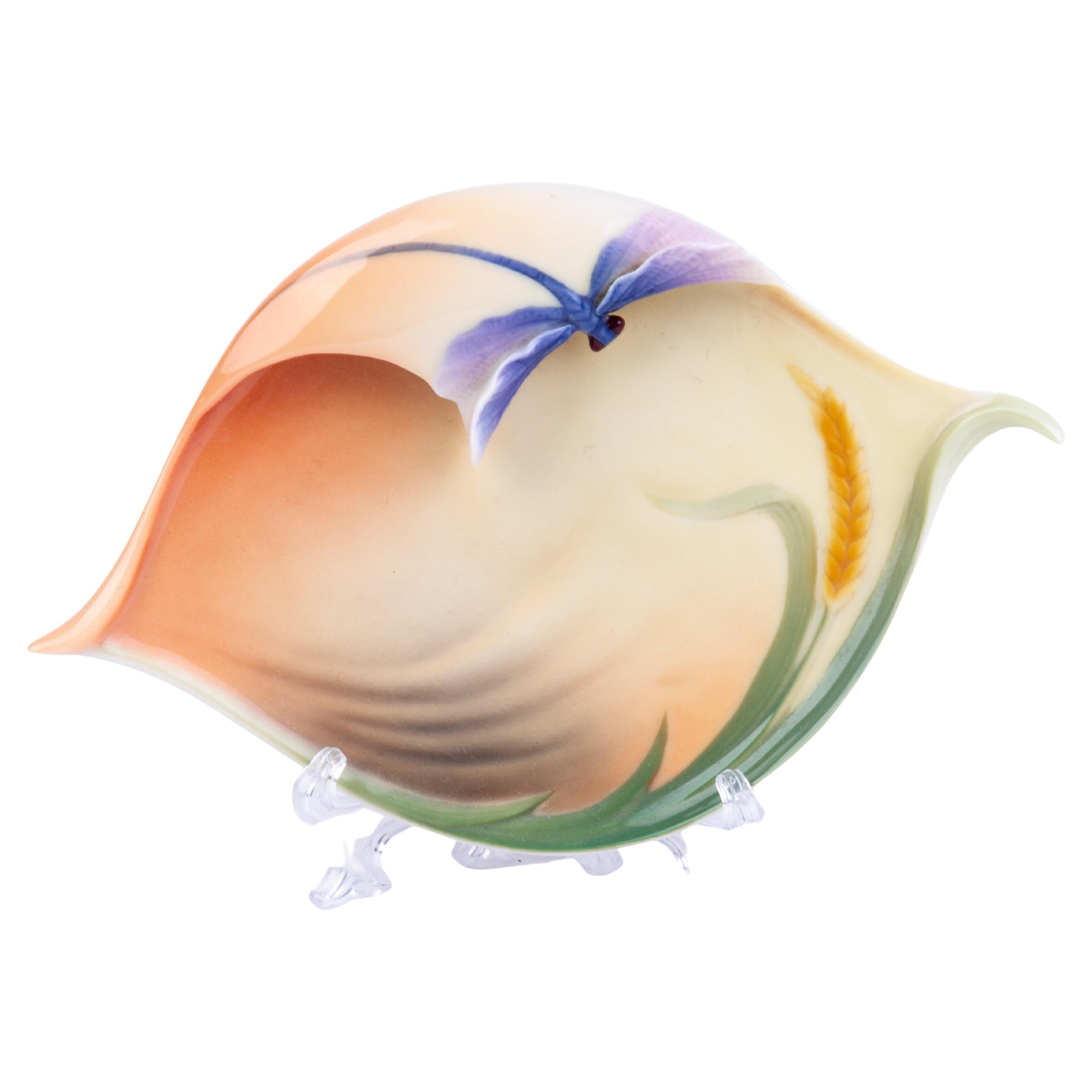 Signed Franz Porcelain Relief Butterfly Dish Tray Designed by Jan Woo For Sale at 1stDibs