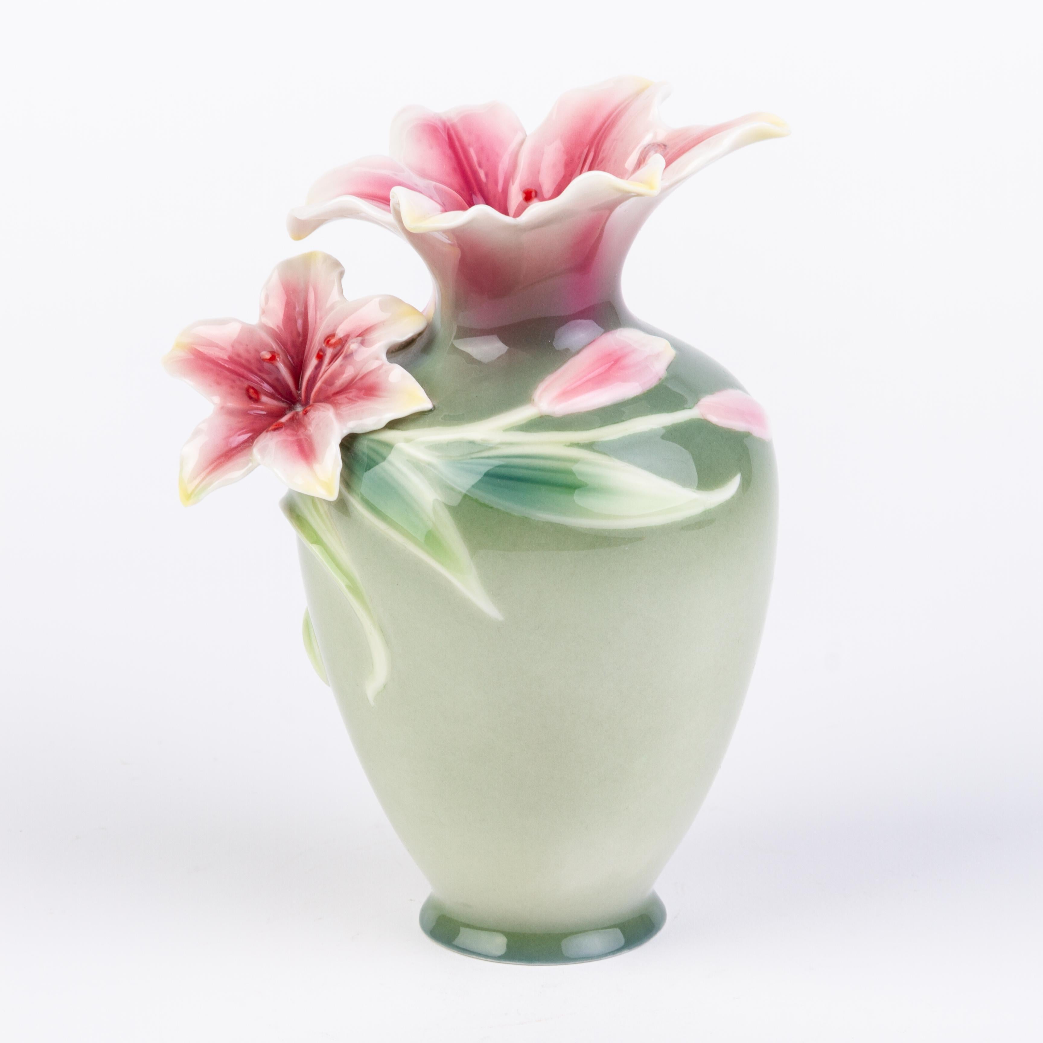 20th Century Signed Franz Porcelain Relief Floral Baluster Vase Designed by May Wei Xuet-Mei
