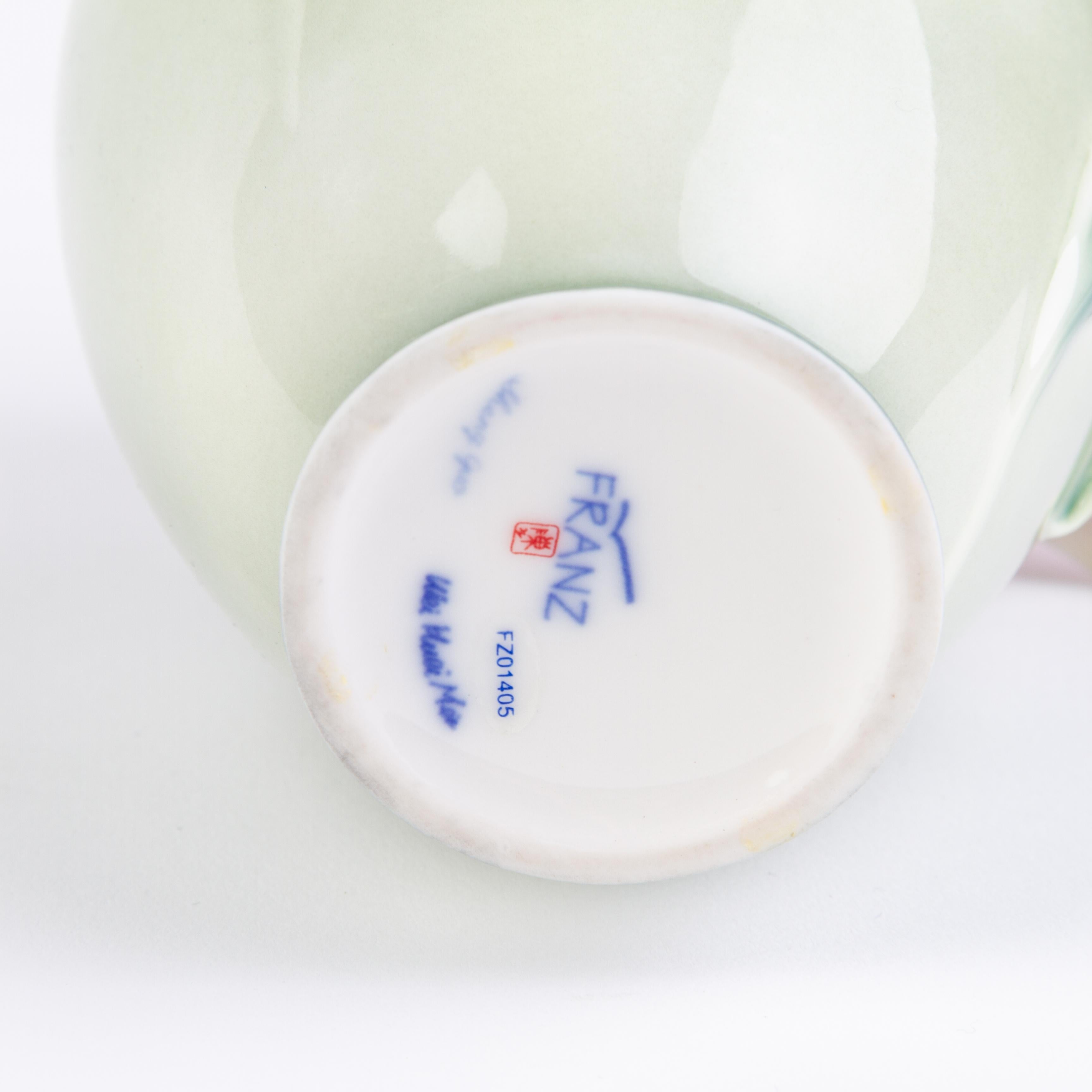 Signed Franz Porcelain Relief Floral Baluster Vase Designed by May Wei Xuet-Mei 1