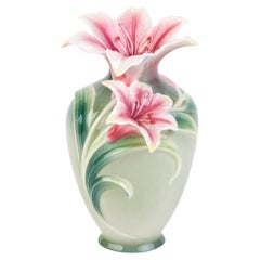 Signed Franz Porcelain Relief Floral Baluster Vase Designed by May Wei Xuet-Mei