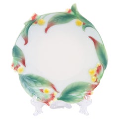 Signed Franz Porcelain Relief Floral Dish Tray Designed by May Wei Xuet-Mei