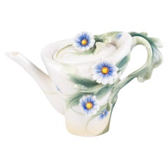 Vintage Signed Franz Porcelain Relief Floral Lidded Teapot Designed by Jay