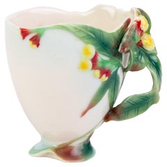 Signed Franz Porcelain Relief Floral Teacup Designed by May Wei-Xuet Mei