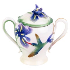 Signed Franz Porcelain Relief Hummingbird Sugar Bowl Designed by May Wei-Xuet