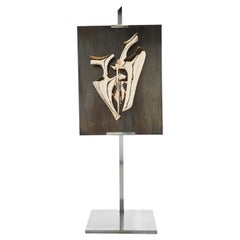Signed Fred Brouard Steel Bronze Sculpture Chevalet Wall Lamp, 1976