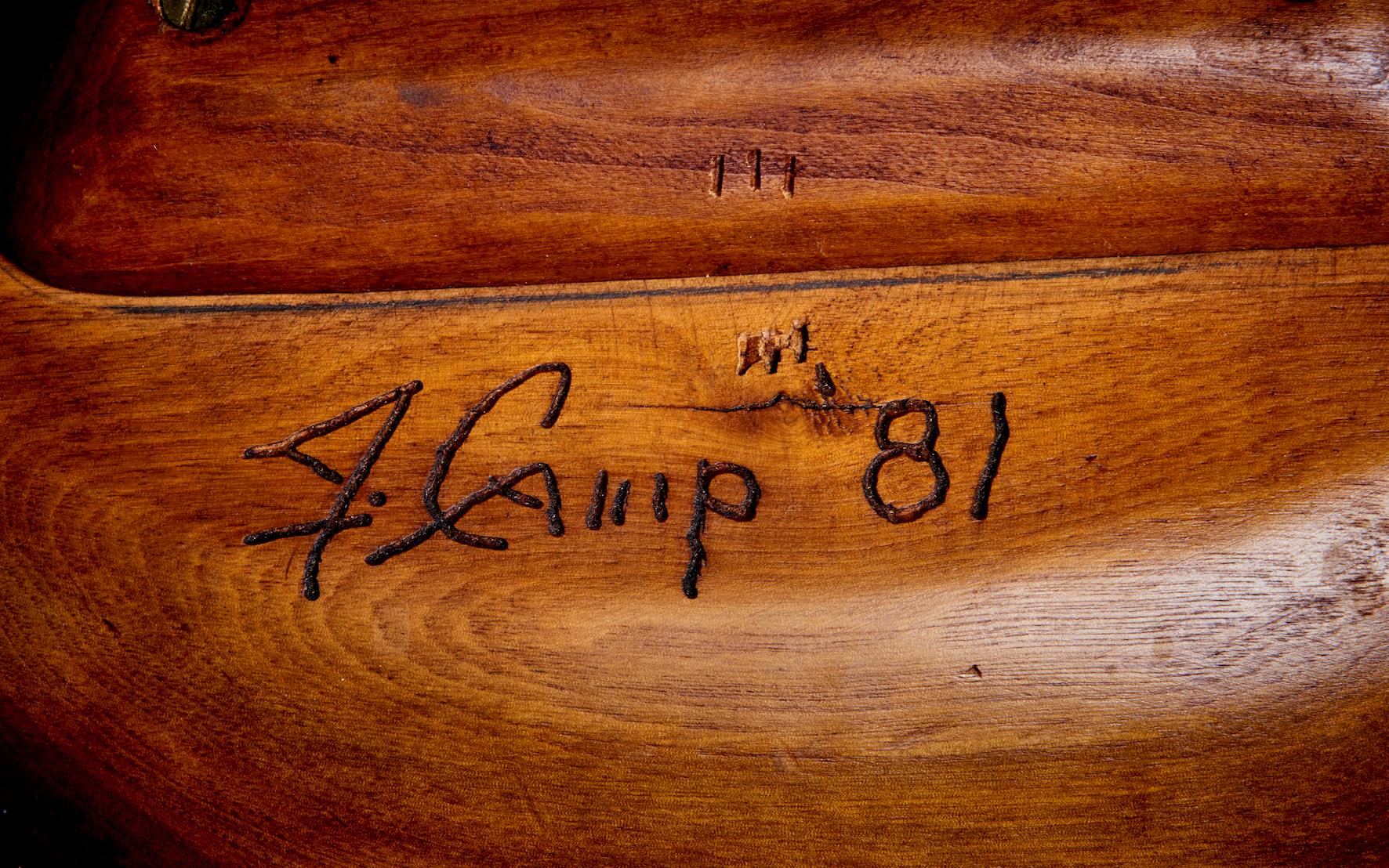Signed Fred Camp Studio Stool in Solid Walnut USA, 1981 For Sale 1