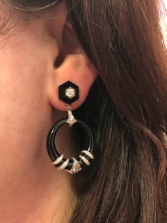 Fred Leighton Boucles d'oreilles « Coil Doorknocker » en jade noir et diamants