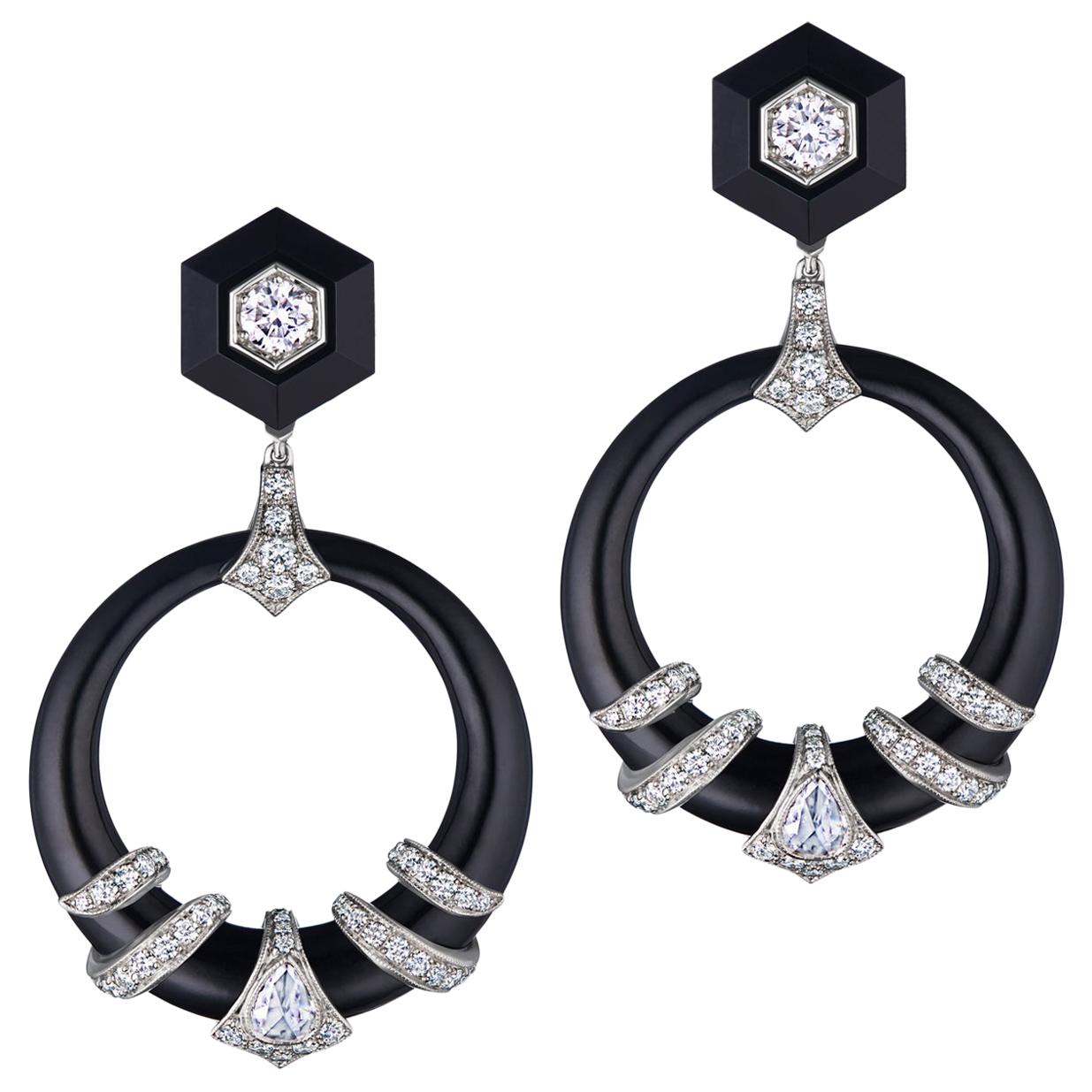 Fred Leighton Black Jade and Diamond Coil Doorknocker Earrings