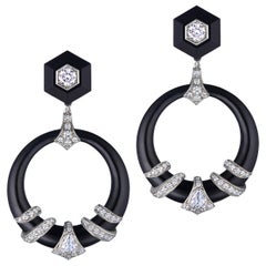  Fred Leighton Black Jade and Diamond Coil Doorknocker Earrings