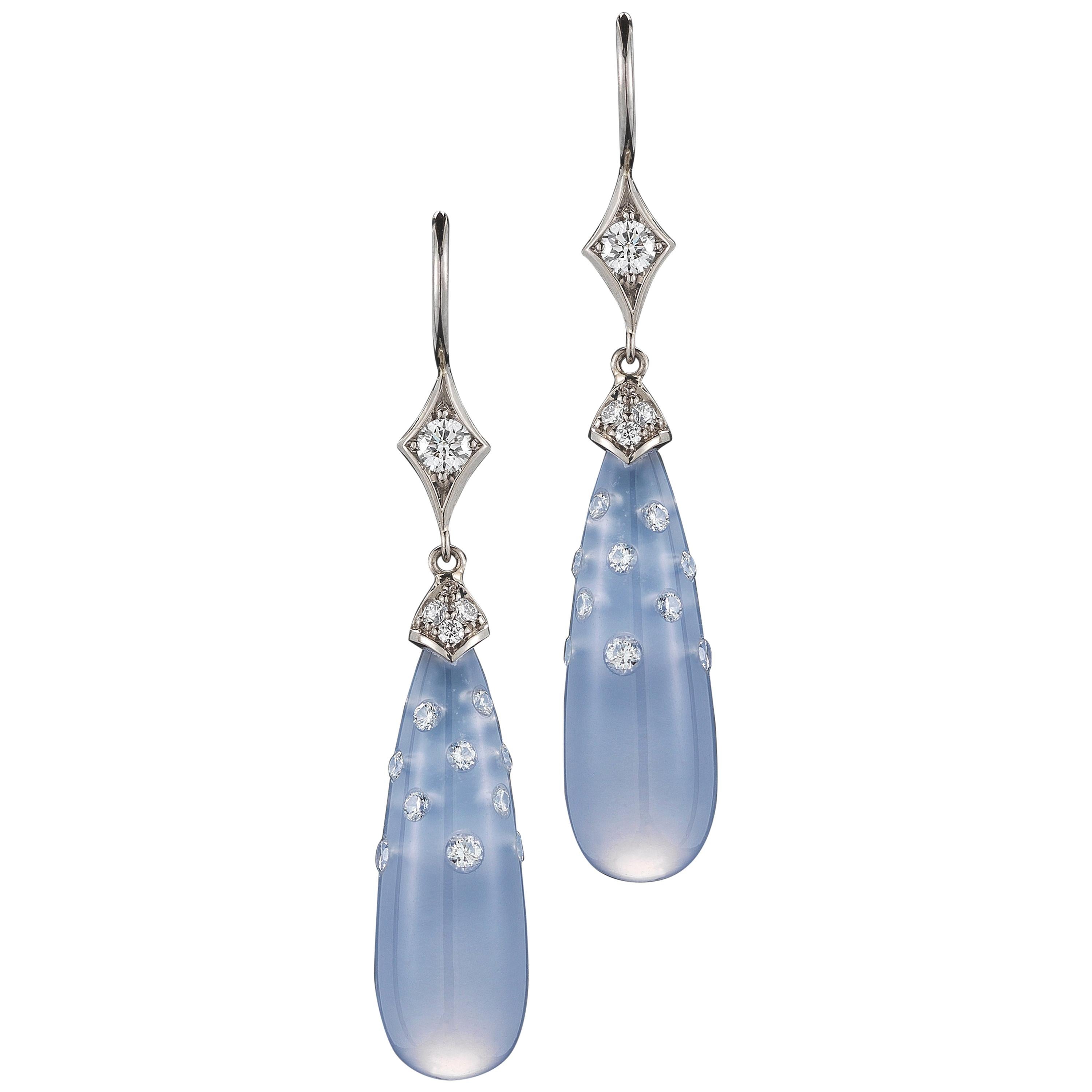 Fred Leighton Blue Chalcedony and Diamond Cassiopeia Pendant Earrings