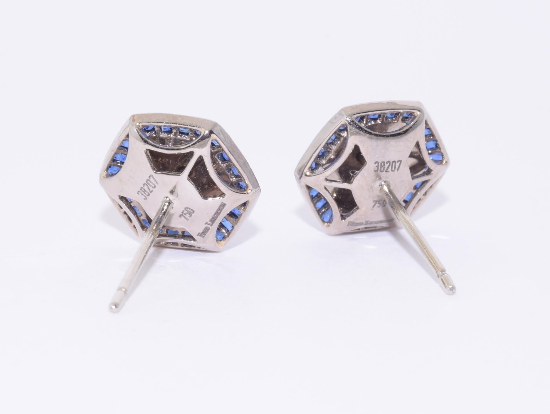 Fred Leighton Sechseckige Ohrstecker aus blauem Chalcedon und Saphir Halo (Art déco)