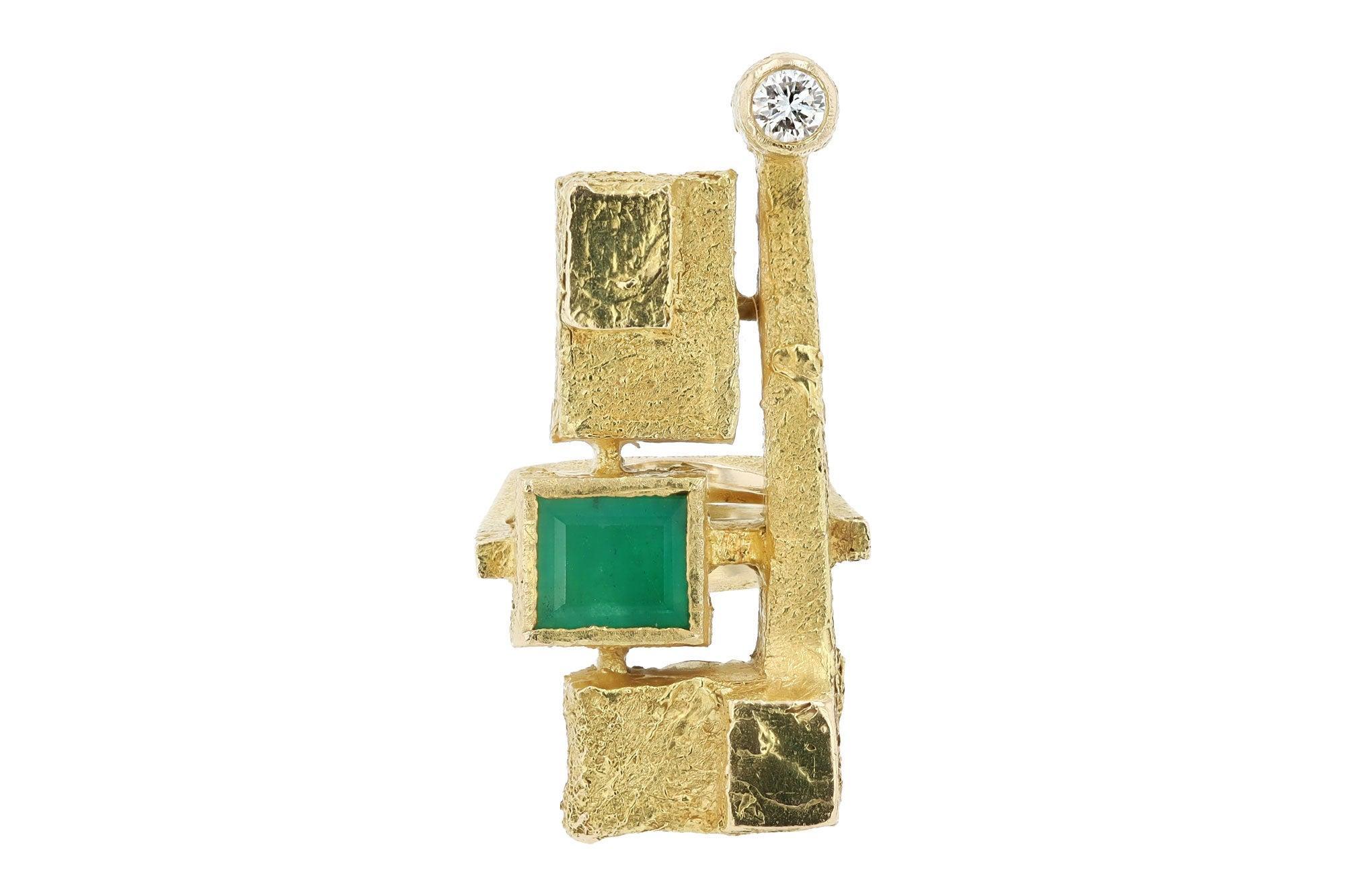 Emerald Cut Signed Fred Leighton Brutalist 4 Carat Emerald Ring
