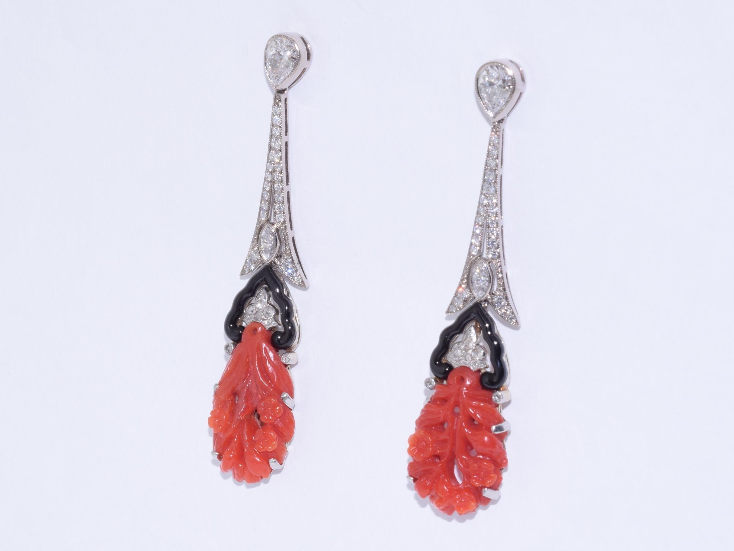 coral and diamond earrings