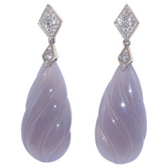  Fred Leighton Grey Chalcedony and Diamond Helix Pendant Earrings