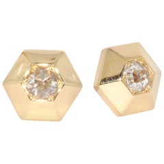 Fred Leighton Yellow Gold Rose Cut Diamond Hexagonal Stud Earrings