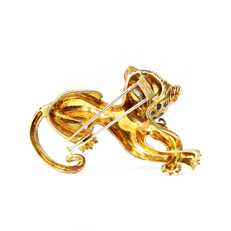 Broche Ancienne Art Déco Or Plaqué 18k – Motif Léopard émaillé – Vintage