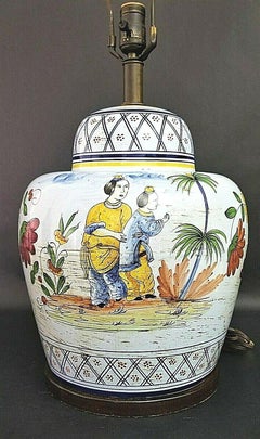 Signed Frederick Cooper Asian Chinoiserie Figures and Flowers Table Lamp