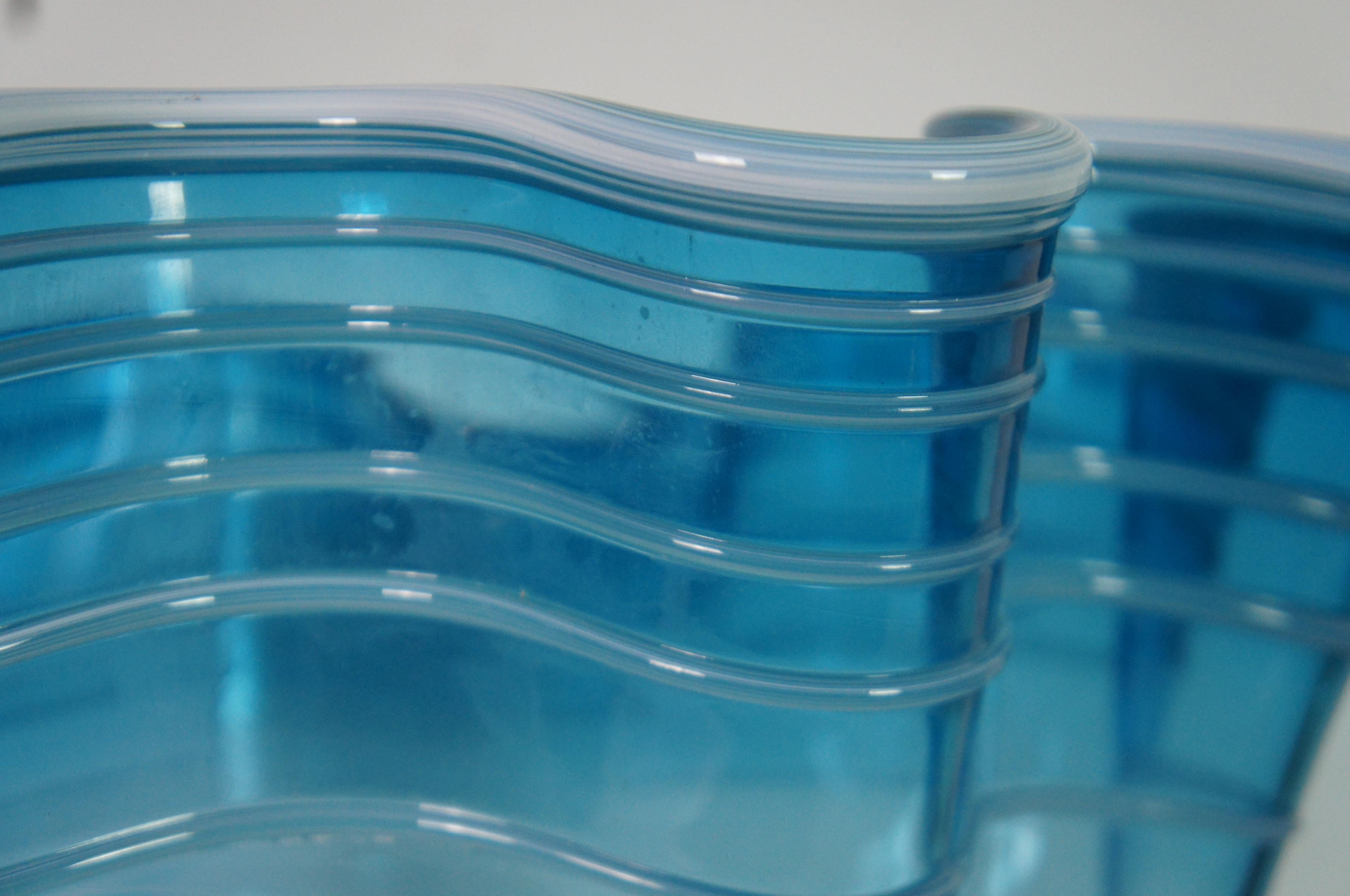 20th Century Signed Freeform Studio Art Glass Centerpiece Bowl Vase Teal Blue Ruffle 15