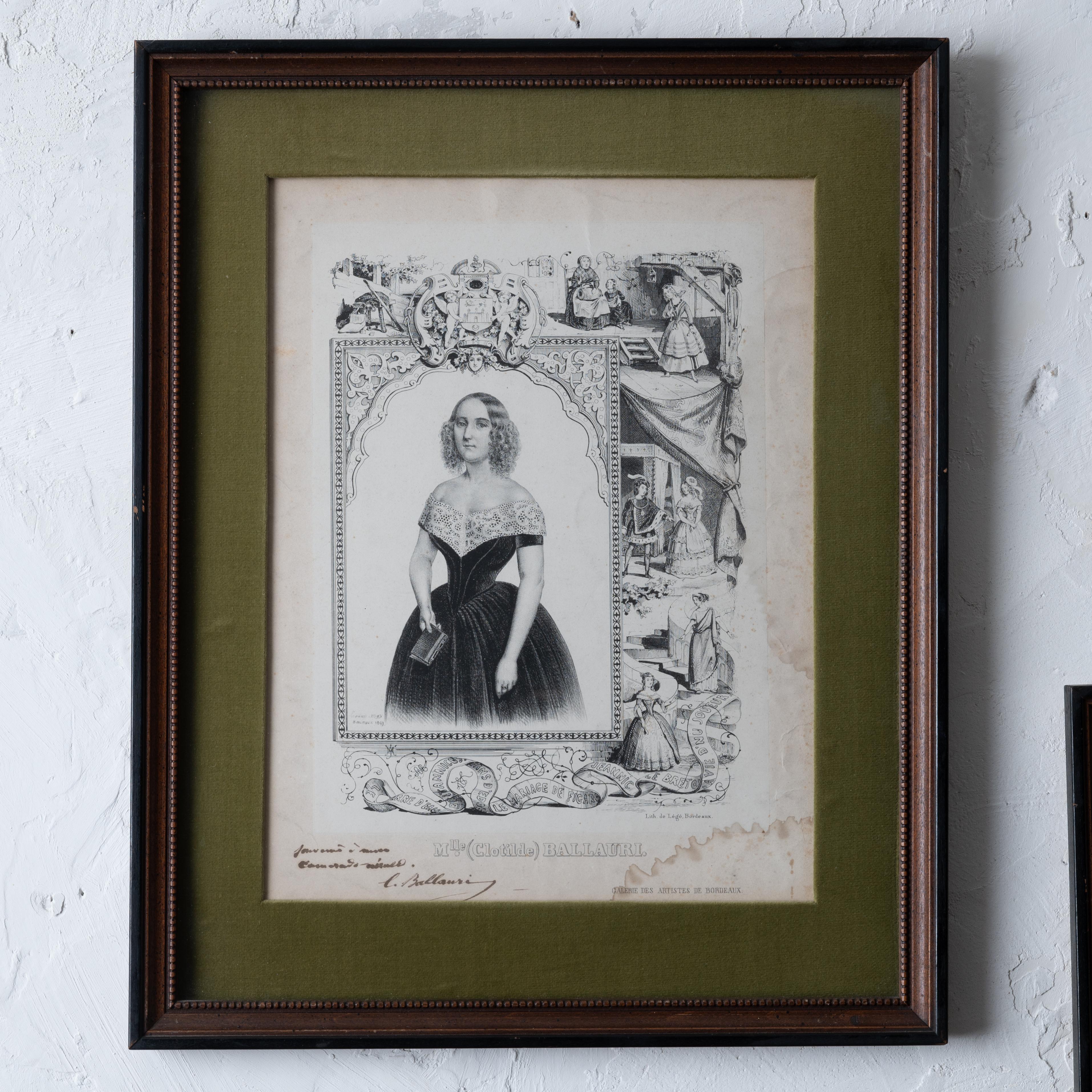 Litografías firmadas de actores franceses, c.1843 en Bueno estado para la venta en Savannah, GA
