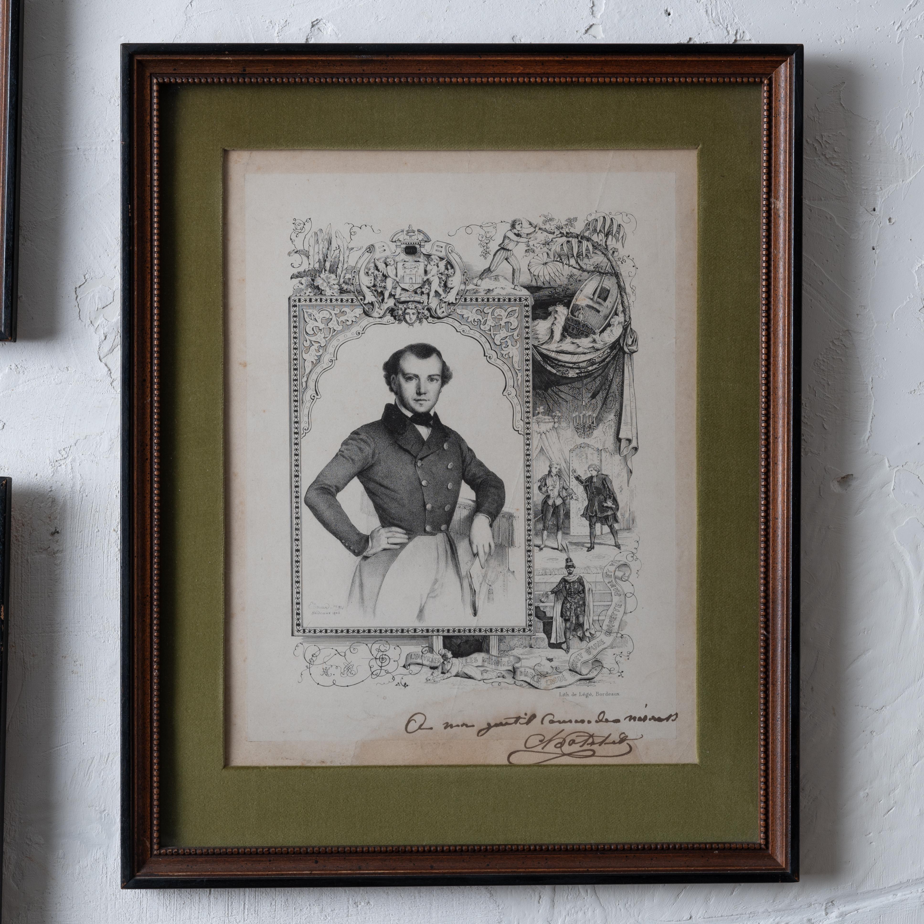 Litografías firmadas de actores franceses, c.1843 Mediados del siglo XIX en venta