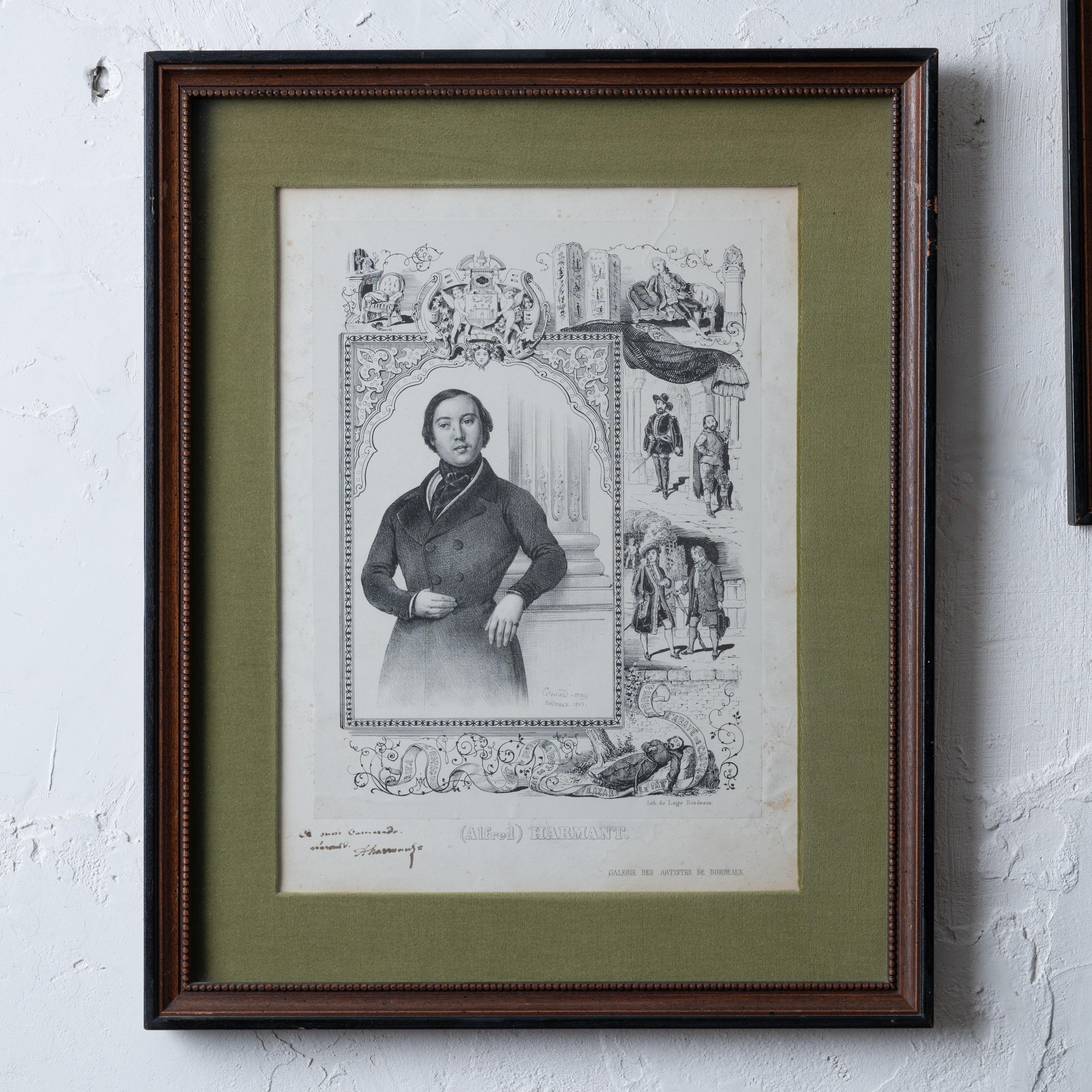 Litografías firmadas de actores franceses, c.1843 Vidrio en venta