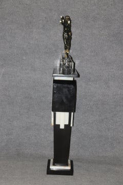 Signed French Art Deco Bronze Les Girls on Onyx Pedestal After Demetre Chiparus