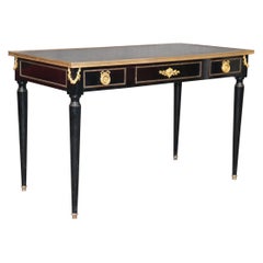 Signed French Directoire Style Ebonized Bronze Mounted Bureau Plat Desk
