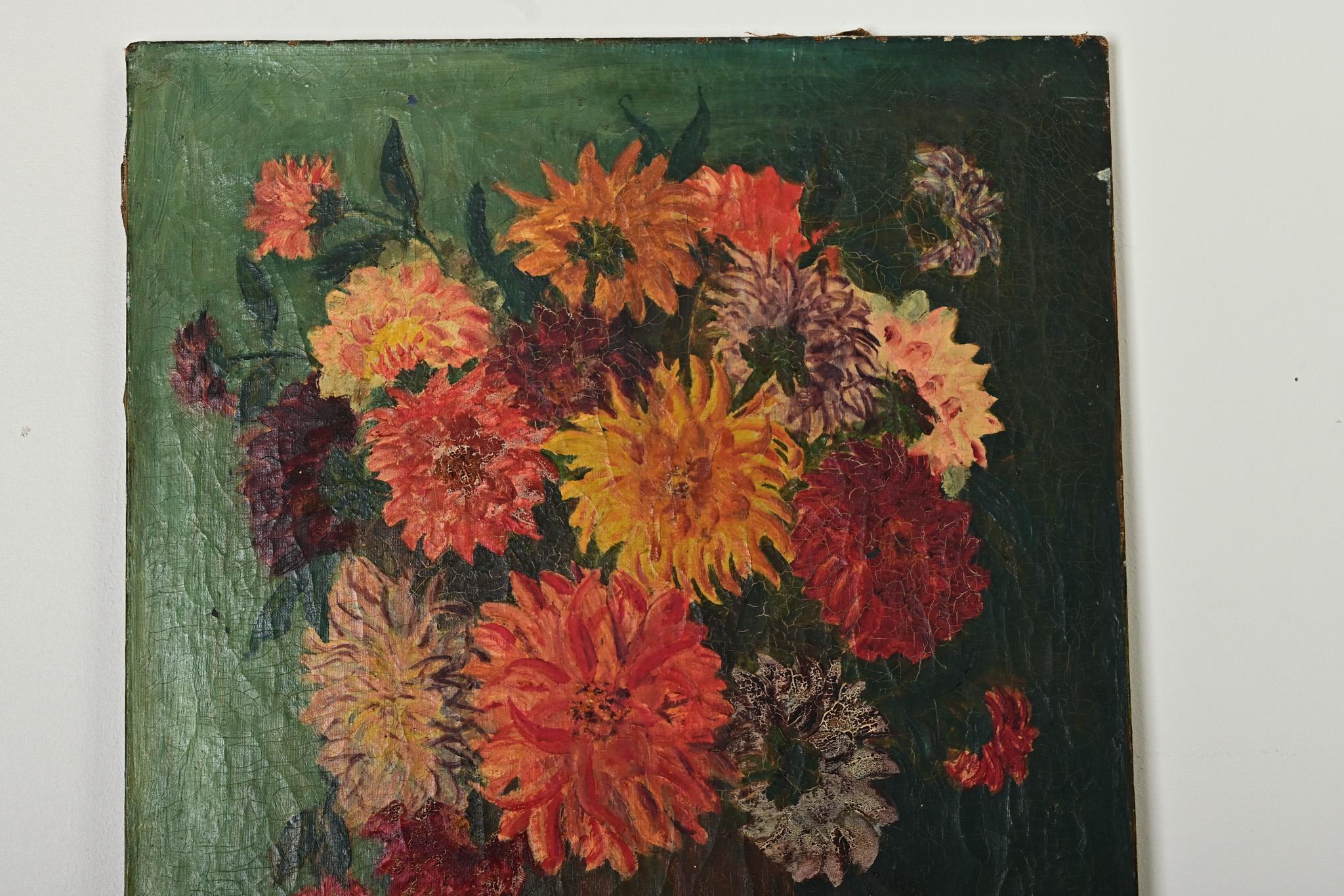 Pittura floreale francese firmata dei primi del Novecento In condizioni buone a Baton Rouge, LA