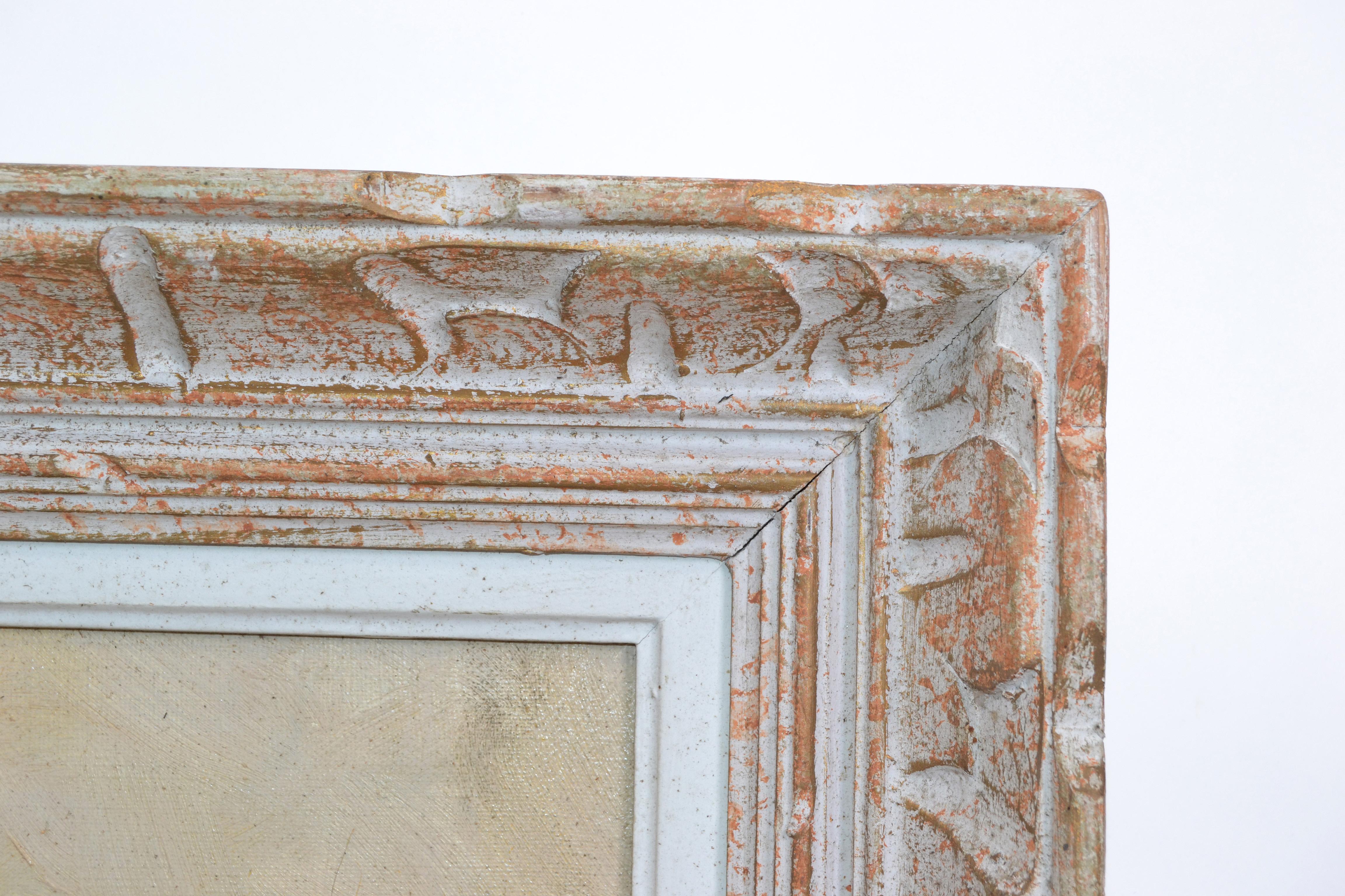 Signed French Framed Artwork Resting Nude Woman Hand Carved Bleached Oak Frame For Sale 1