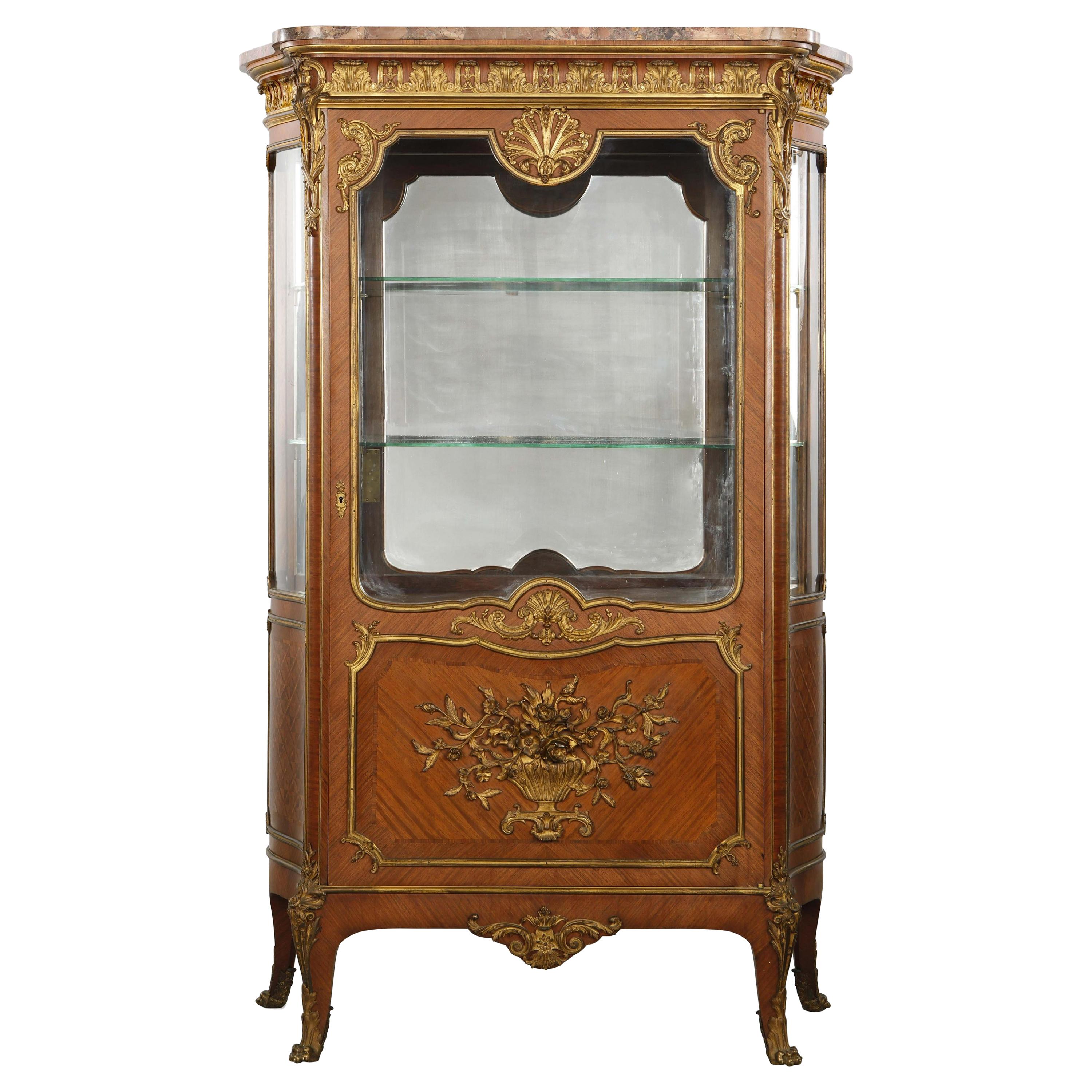 Signed French Gilt Bronze Mounted Vitrine Cabinet, 19th Century