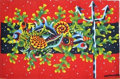 Signed French Jean Picart Le Doux Woven Wool Tapestry Mid-Century Modern 1940