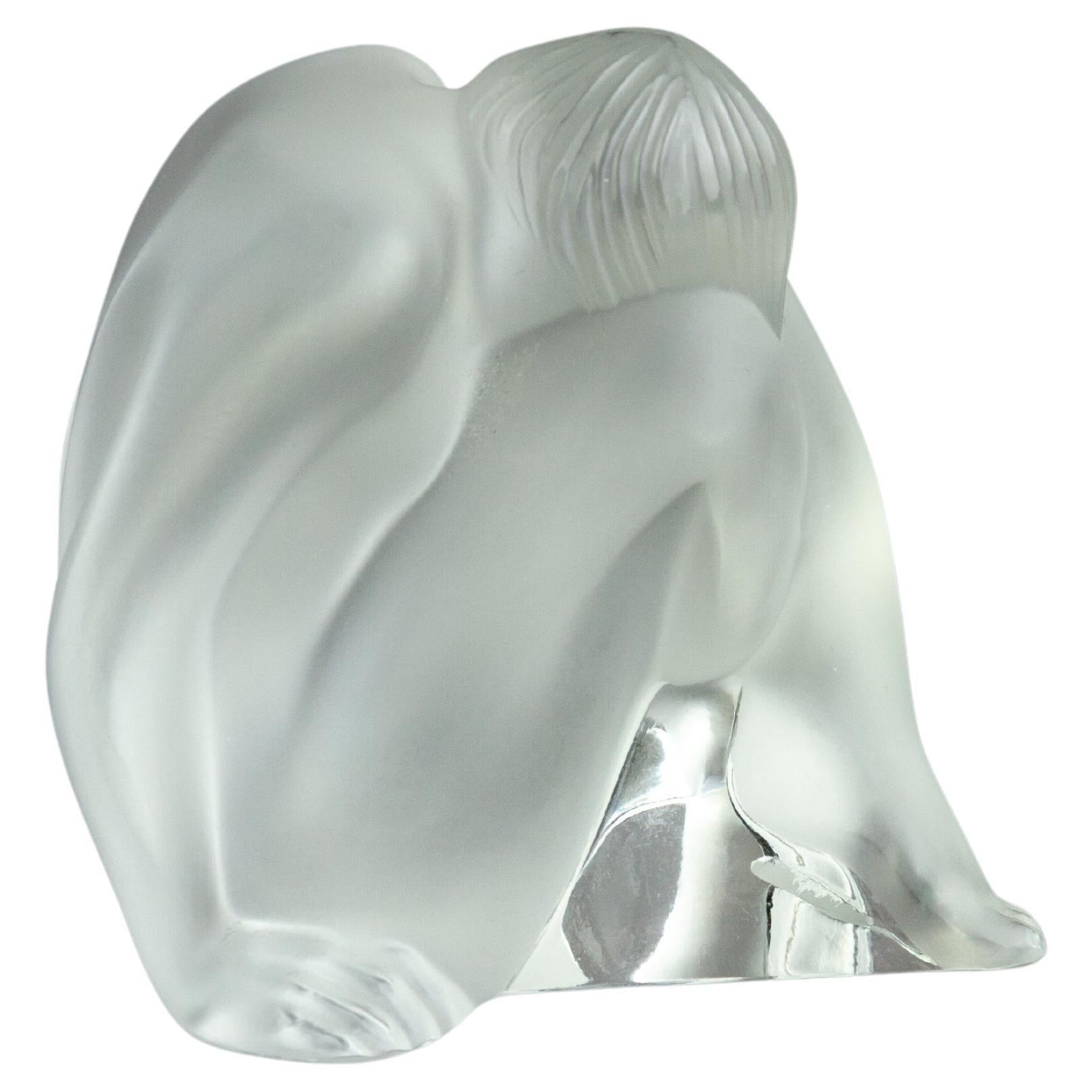 Signed French Lalique Frosted Glass Nude Sculpture