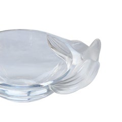 Signed French Lalique Glass Bowl with Flowered Details