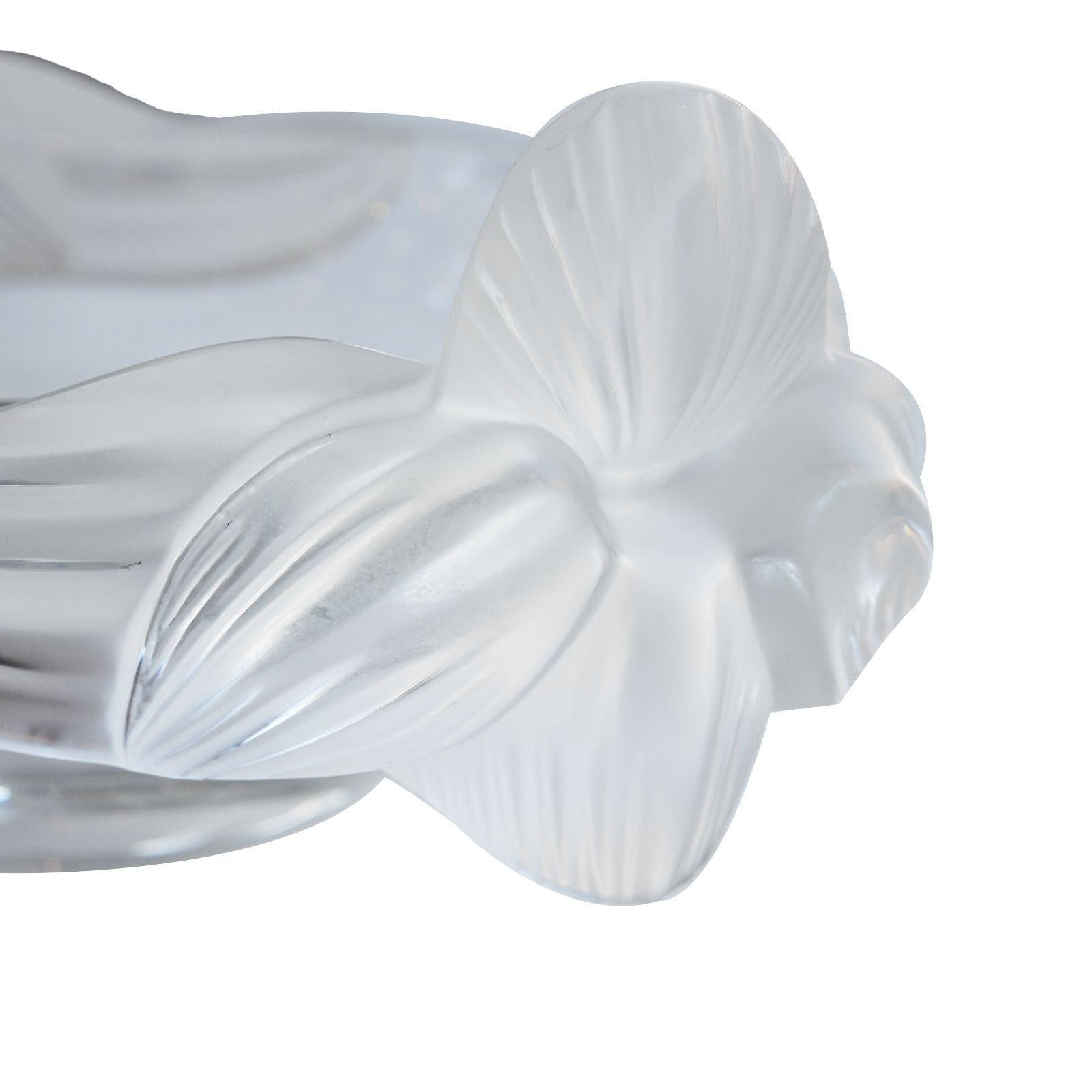 20th Century Signed French Lalique Glass Bowl with Flowered Details For Sale