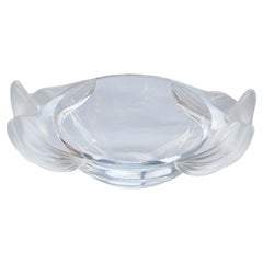 Vintage Signed French Lalique Glass Bowl with Flowered Details