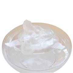 Signed French Lalique Glass Container with Figurative Lid