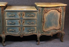 Signed French Louis XV Maison Jansen Blue Painted Yellow Marble Sideboard Buffet