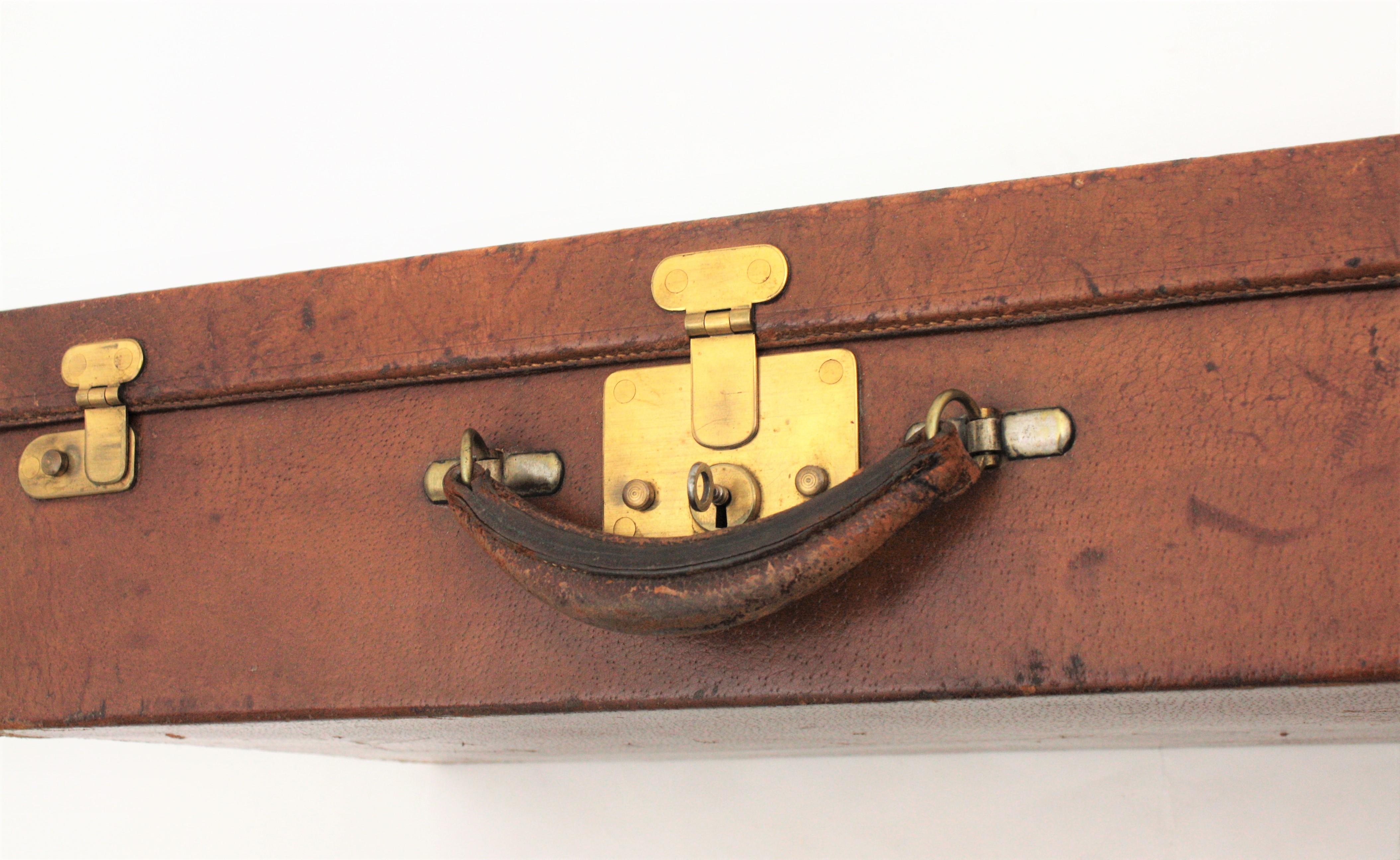 Art Deco Luxury French Leather Suitcase by Gustave Keller For Sale