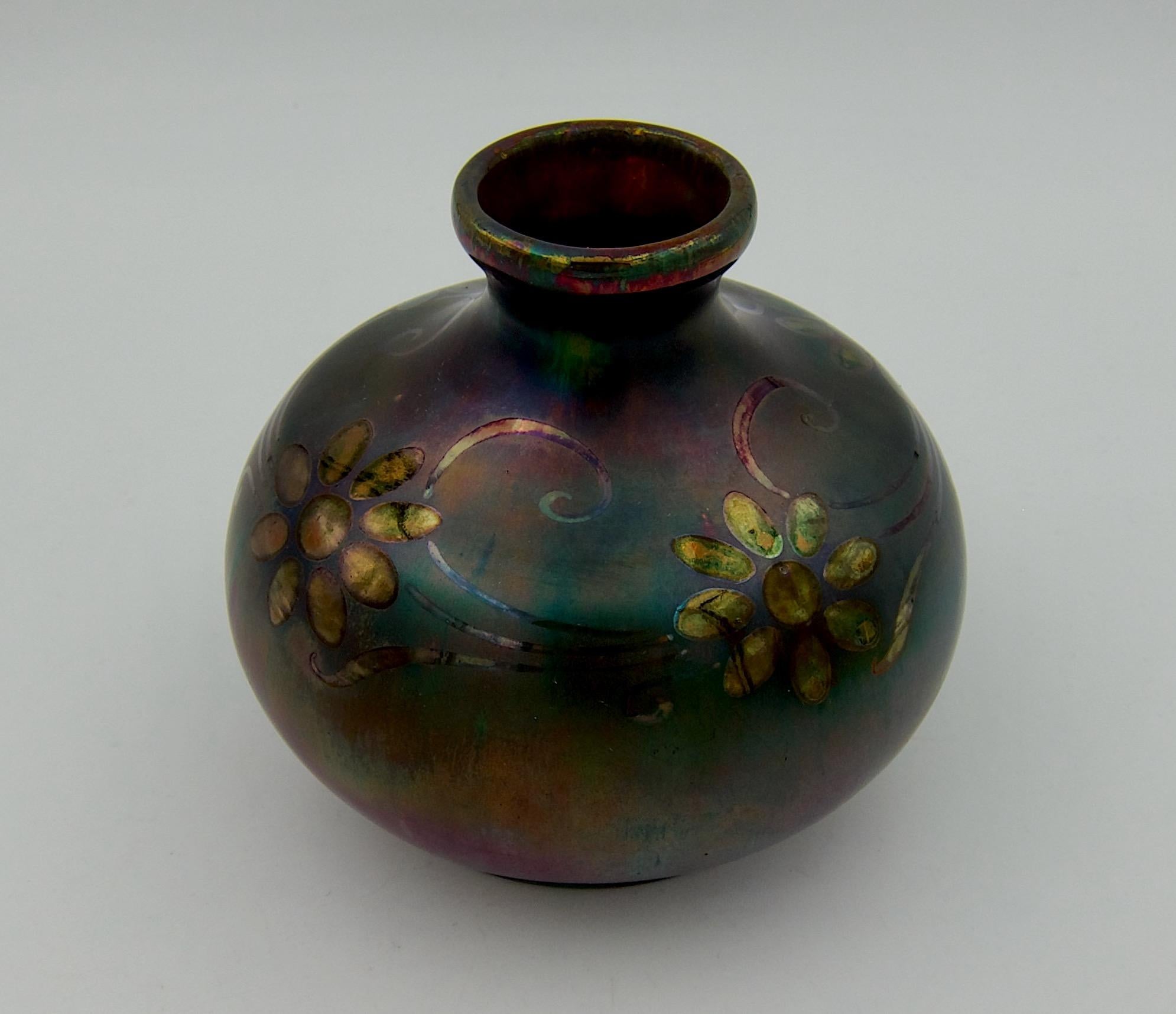 Glazed Signed Montieres French Metallic Luster Vase