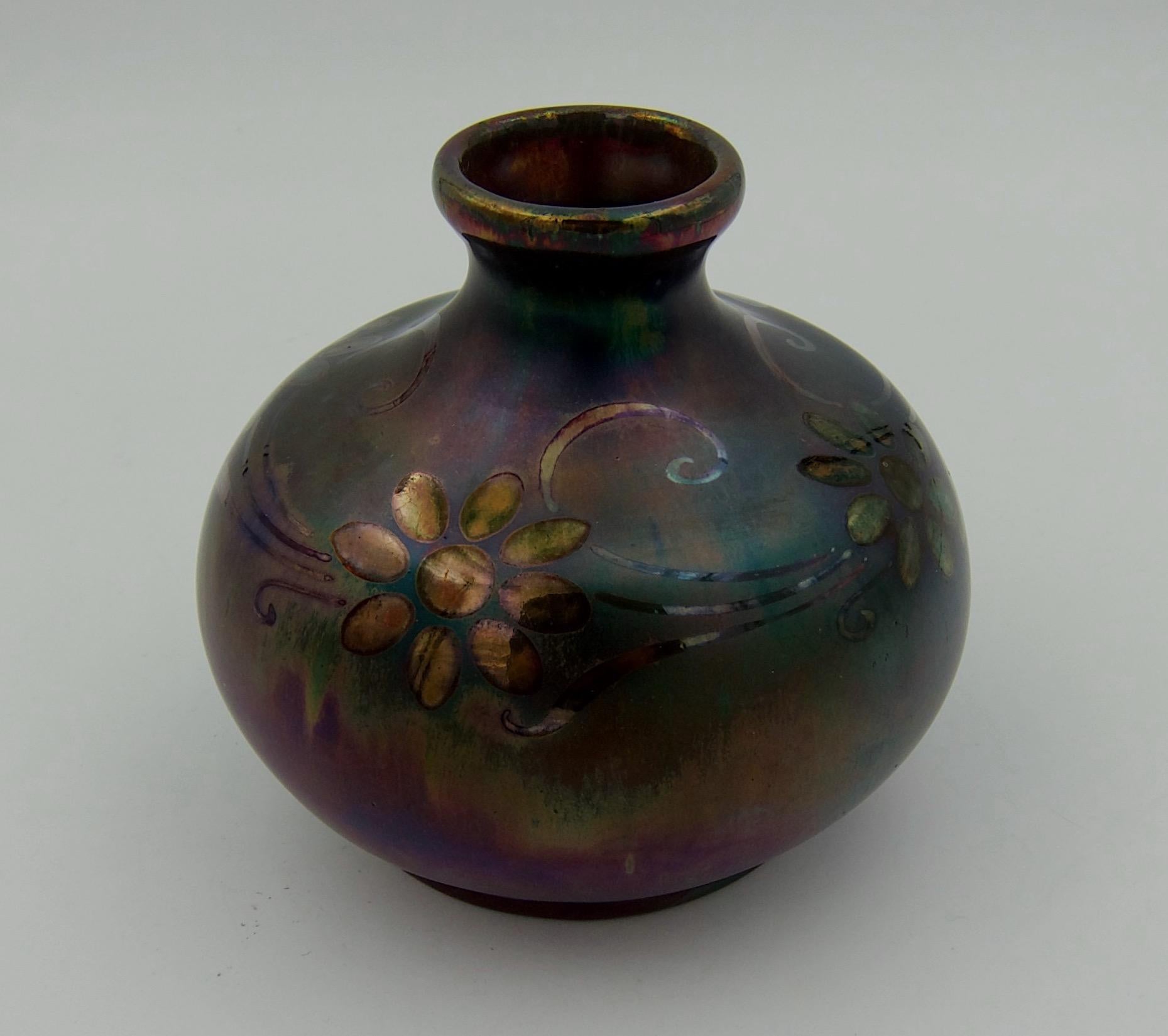 Signed Montieres French Metallic Luster Vase In Good Condition In Los Angeles, CA