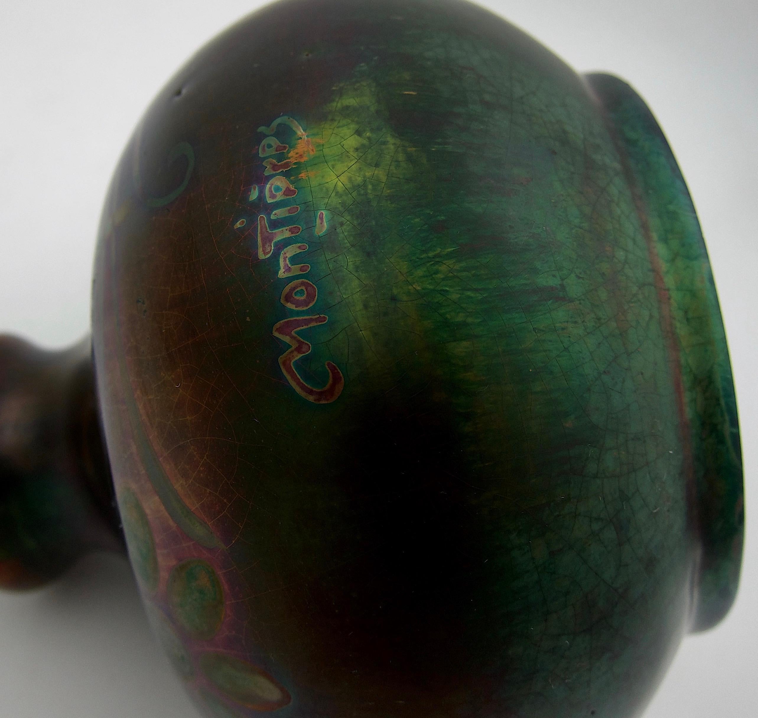 20th Century Signed Montieres French Metallic Luster Vase