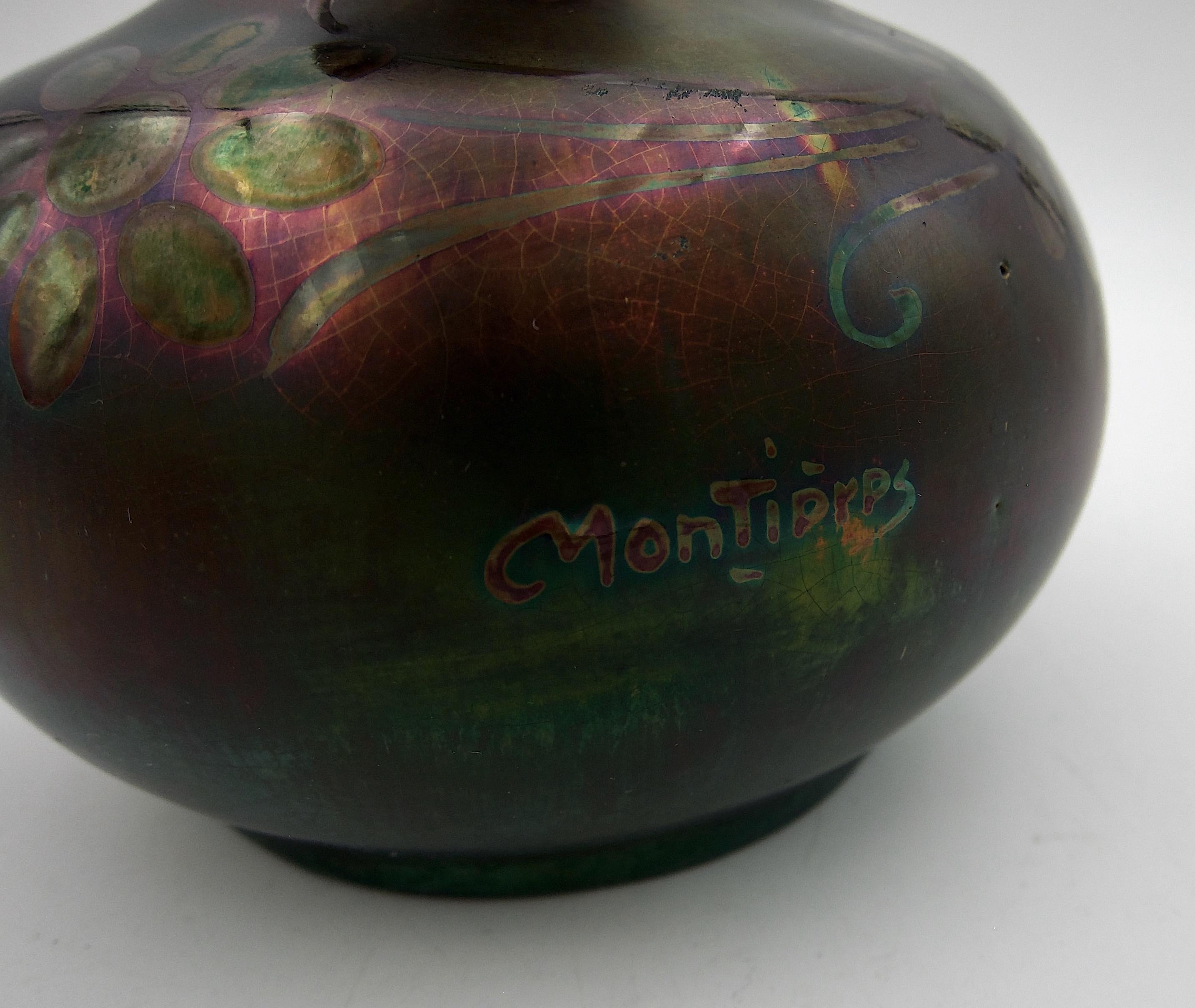 Signed Montieres French Metallic Luster Vase 1