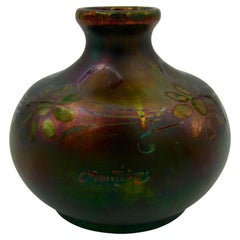 Signed French Montieres Vase with a Metallic Luster Glaze