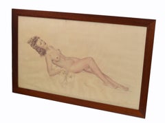 Signed French Neoclassical Framed and Glass Cover Painting Resting Nude Woman 40